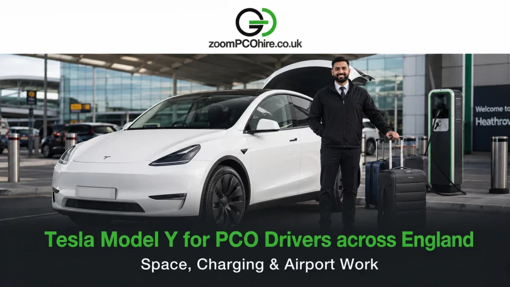 Tesla Model Y for PCO Drivers Space, Charging & Airport Work