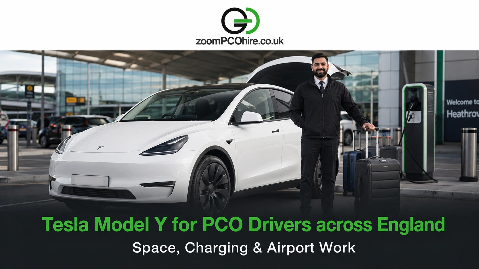 Tesla Model Y for PCO Drivers Space, Charging & Airport Work